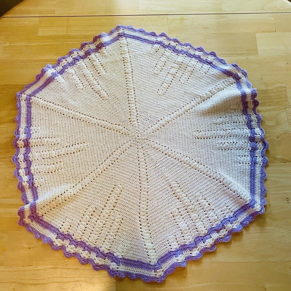 Lot of 2 Vintage Handcrafted Crocheted Doilies Purple/White Mix Cottage Core